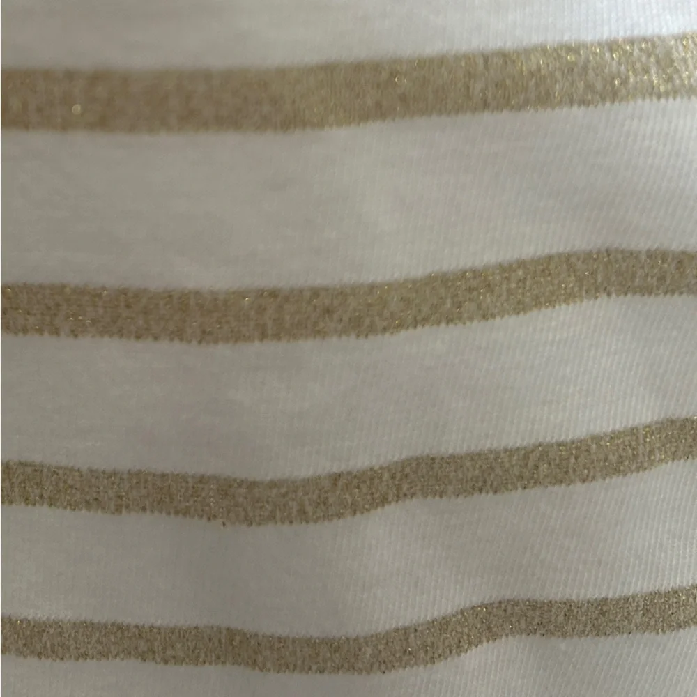 J.Crew Shirt Women's Size L White Gold Stripe Long Sleeve Artist T-Shirt - Picture 6 of 10